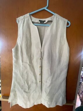 Vintage linen Eddie Bauer Oatmeal Sleeveless Button-up Women’s Vest Top xl tall
